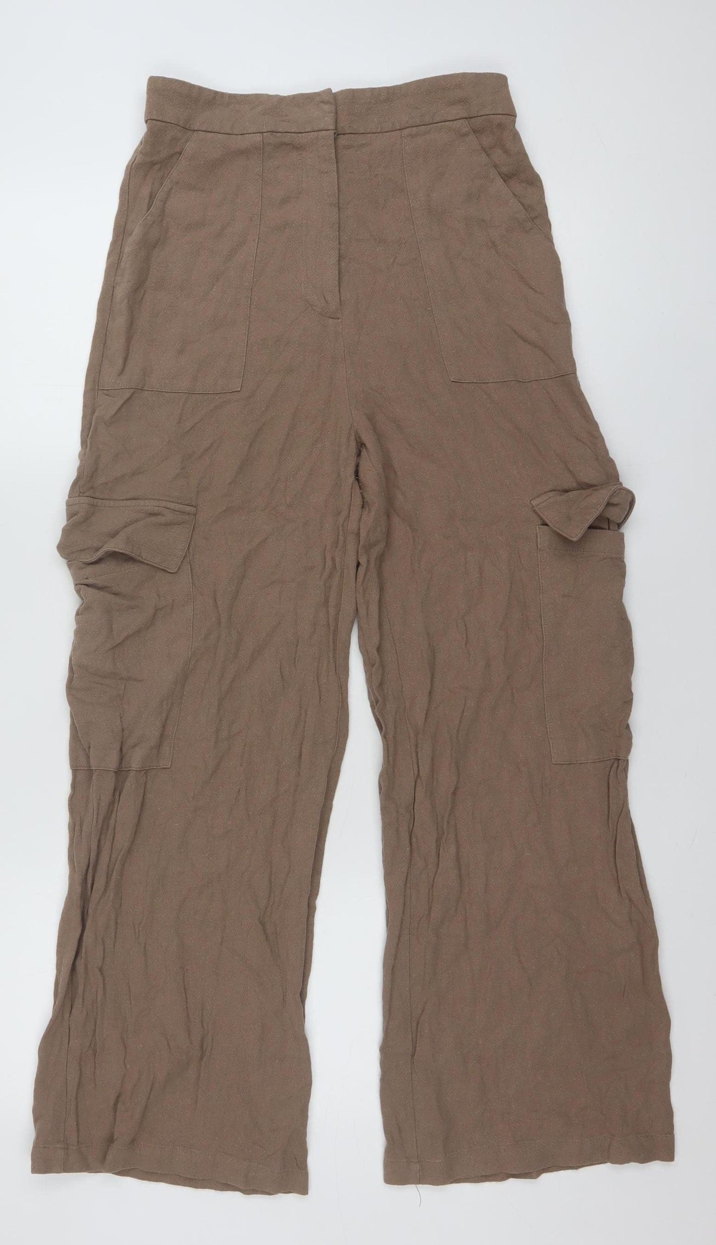 ASOS DESIGN Women Brown Cargo Wide-Leg Trousers Size 8