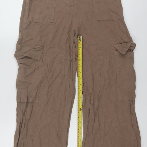 ASOS DESIGN Women Brown Cargo Wide-Leg Trousers Size 8