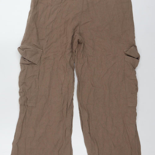 ASOS DESIGN Women Brown Cargo Wide-Leg Trousers Size 8