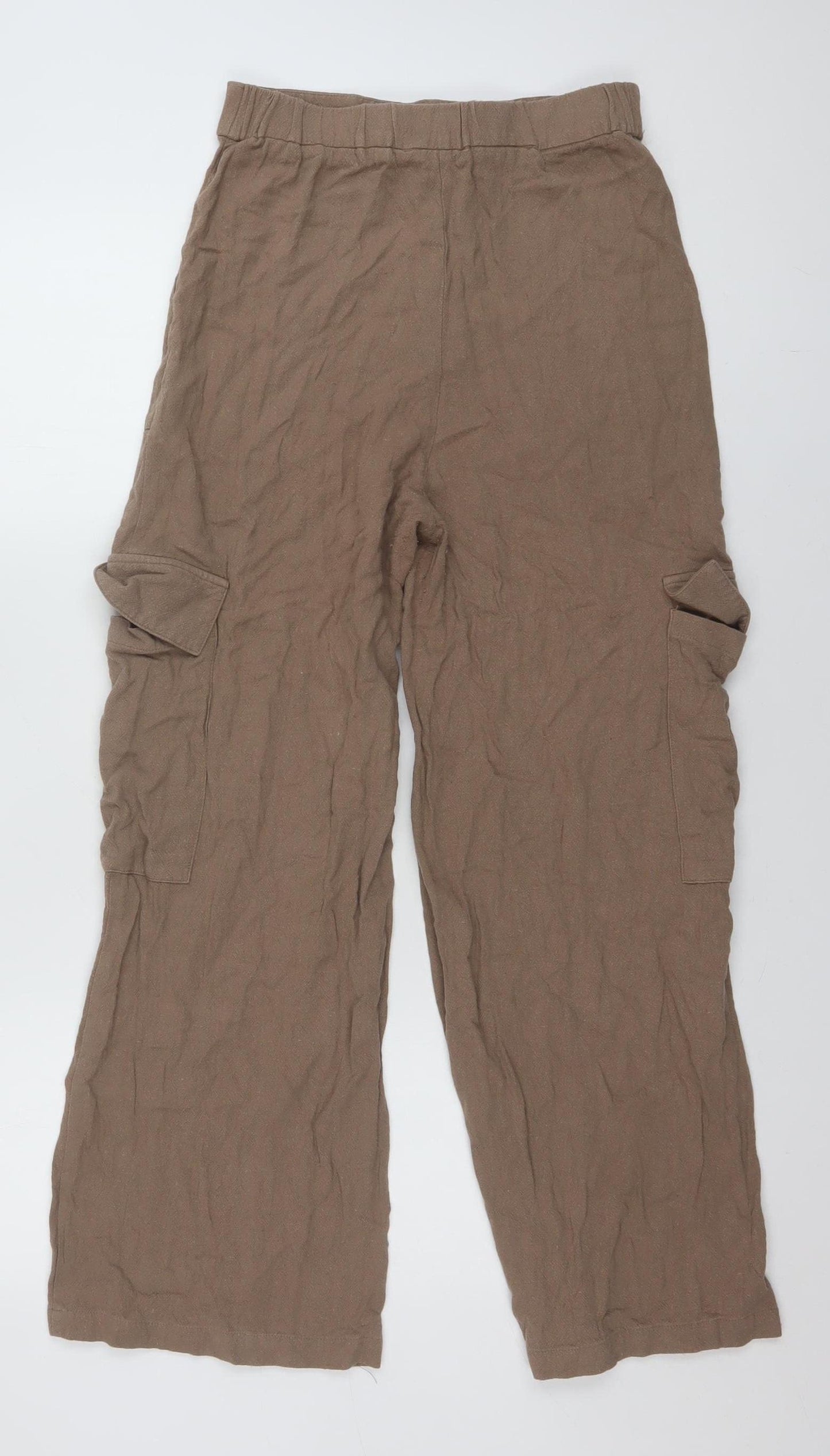 ASOS DESIGN Women Brown Cargo Wide-Leg Trousers Size 8