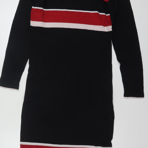 Dorothy Perkins Women Black Striped Bodycon Knee Length Long Sleeve Dress Size 14