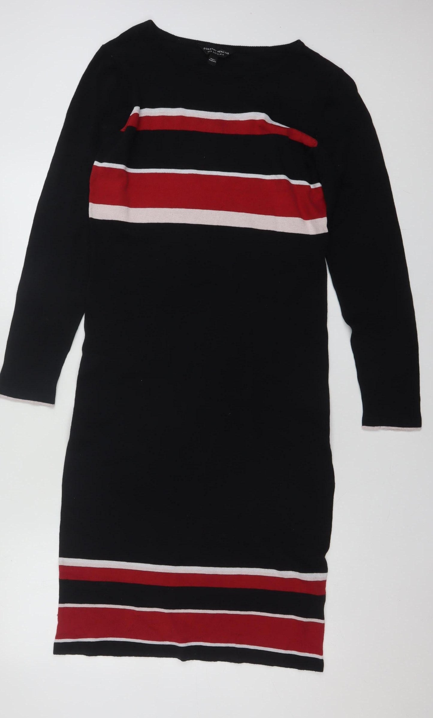 Dorothy Perkins Women Black Striped Bodycon Knee Length Long Sleeve Dress Size 14