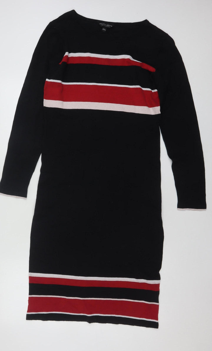 Dorothy Perkins Women Black Striped Bodycon Knee Length Long Sleeve Dress Size 14