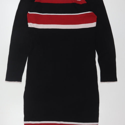 Dorothy Perkins Women Black Striped Bodycon Knee Length Long Sleeve Dress Size 14