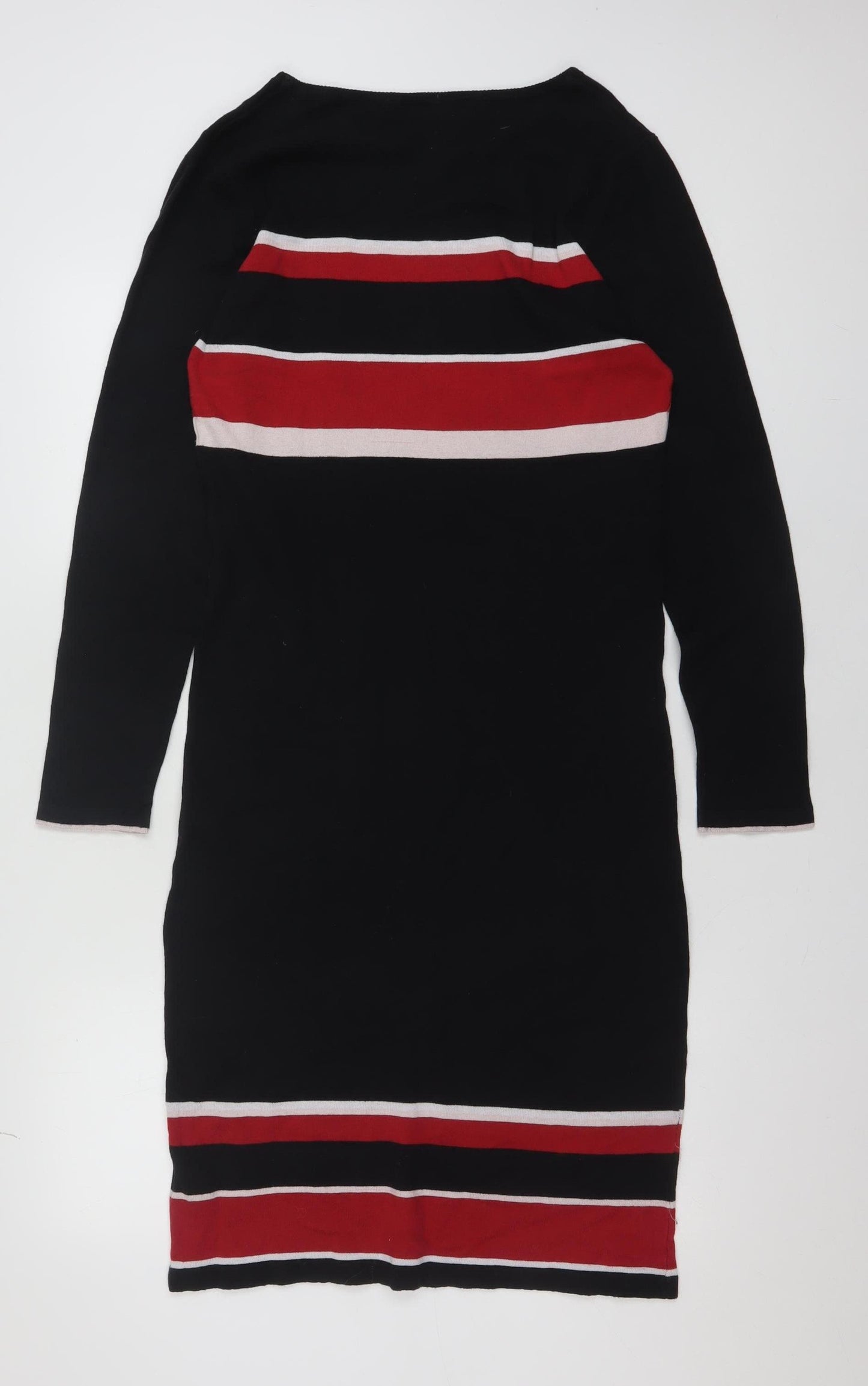 Dorothy Perkins Women Black Striped Bodycon Knee Length Long Sleeve Dress Size 14