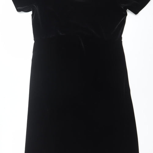 Marks and Spencer Women’s Black Velvet Sheath Dress Size 16 Classic Short Sleeve