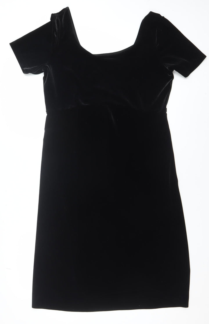Marks and Spencer Women’s Black Velvet Sheath Dress Size 16 Classic Short Sleeve