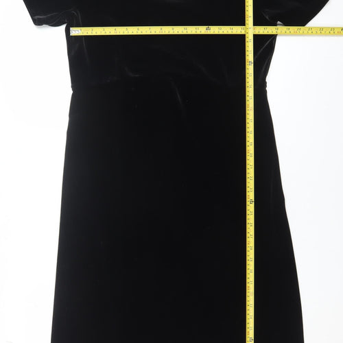 Marks and Spencer Women’s Black Velvet Sheath Dress Size 16 Classic Short Sleeve