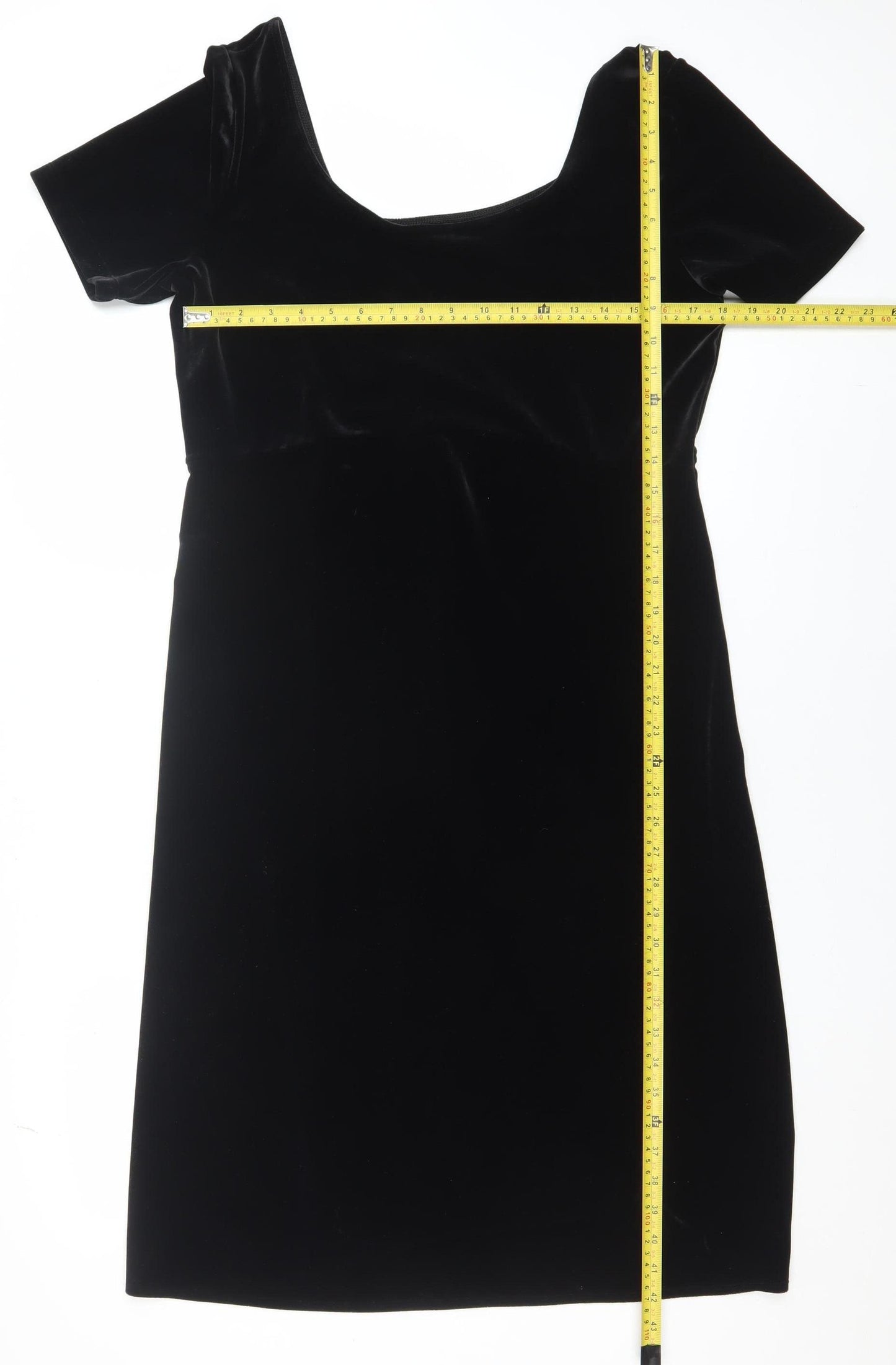 Marks and Spencer Women’s Black Velvet Sheath Dress Size 16 Classic Short Sleeve