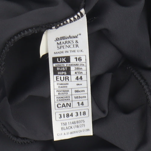 Marks and Spencer Women’s Black Velvet Sheath Dress Size 16 Classic Short Sleeve