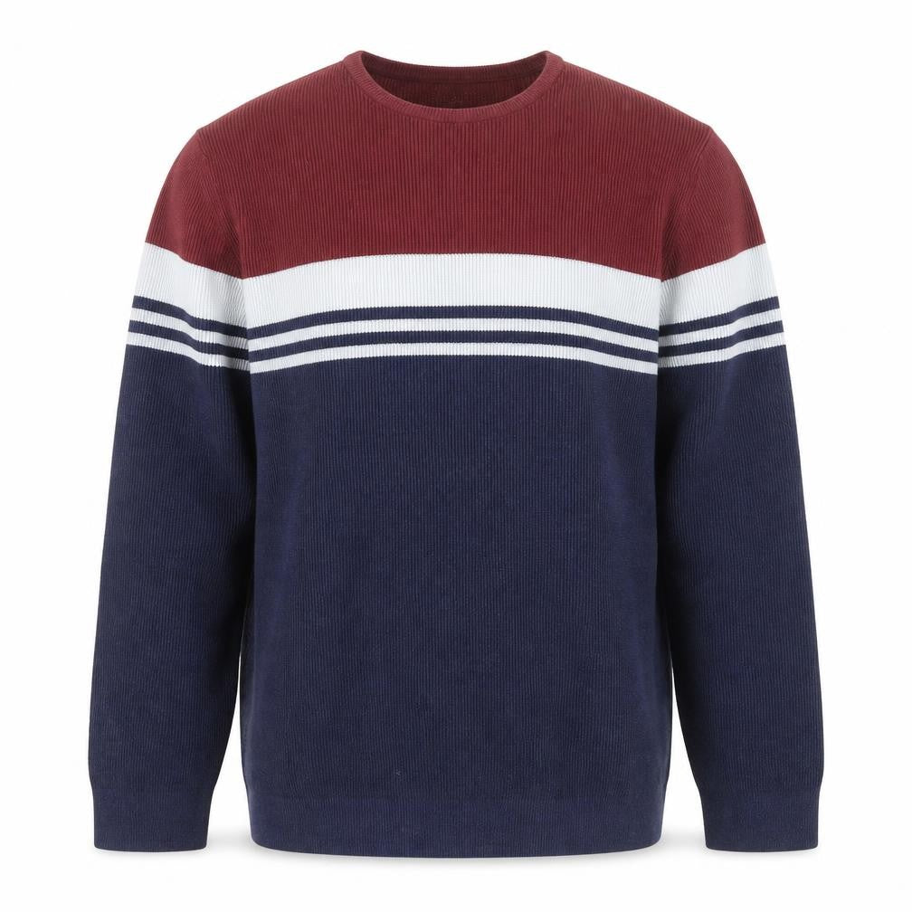 Marks and Spencer Men's Blue Striped Cotton Blend 2XL Crew Neck Jumper