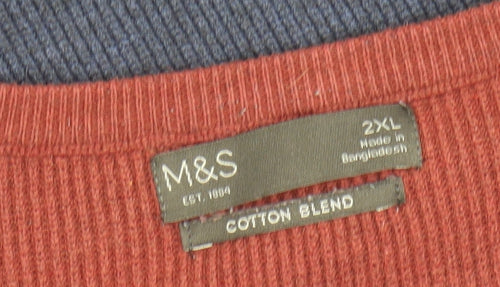 Marks and Spencer Men's Blue Striped Cotton Blend 2XL Crew Neck Jumper