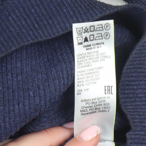 Marks and Spencer Men's Blue Striped Cotton Blend 2XL Crew Neck Jumper