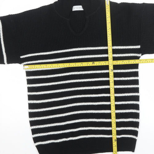 In The Style Womens Black Striped Collared Pullover Jumper Size 10/12