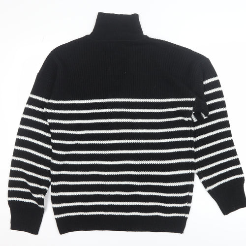 In The Style Womens Black Striped Collared Pullover Jumper Size 10/12