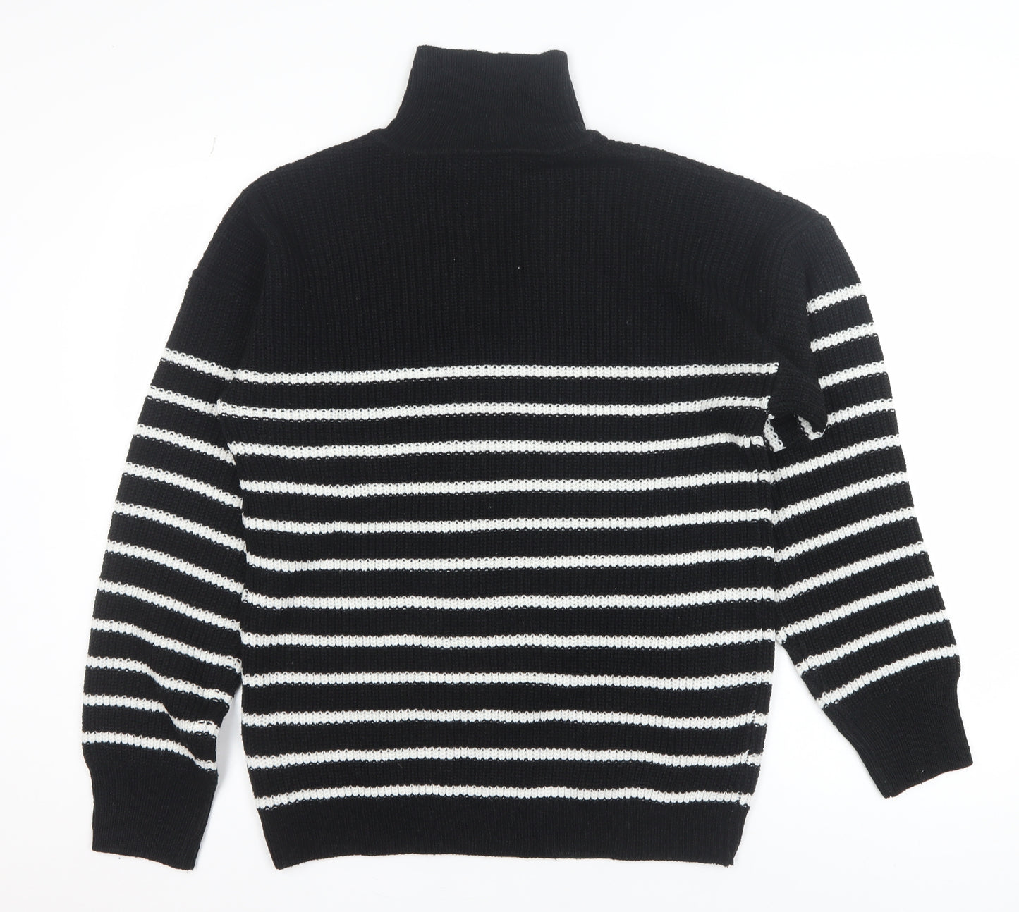 In The Style Womens Black Striped Collared Pullover Jumper Size 10/12