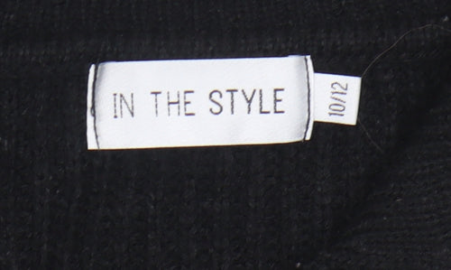 In The Style Womens Black Striped Collared Pullover Jumper Size 10/12
