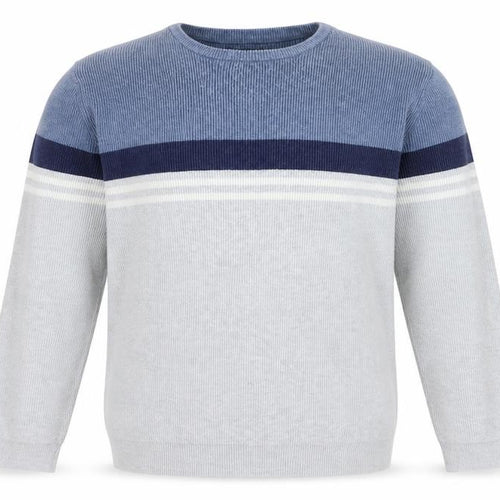 Marks and Spencer Men’s Grey XL Cotton Blend Striped Crew Neck Jumper