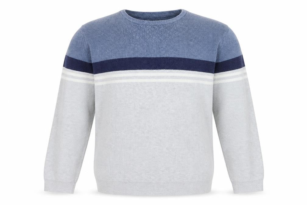 Marks and Spencer Men’s Grey XL Cotton Blend Striped Crew Neck Jumper