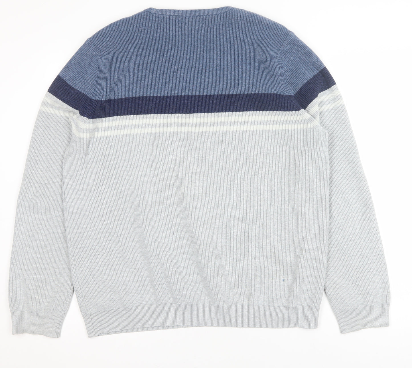 Marks and Spencer Men’s Grey XL Cotton Blend Striped Crew Neck Jumper