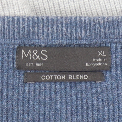 Marks and Spencer Men’s Grey XL Cotton Blend Striped Crew Neck Jumper
