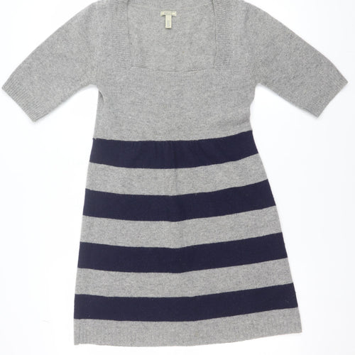 GANT Women’s Grey & Navy Striped Wool Blend Short Sleeve Knee Dress Size S