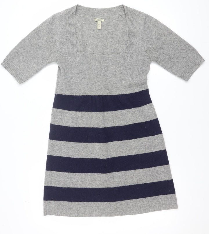 GANT Women’s Grey & Navy Striped Wool Blend Short Sleeve Knee Dress Size S