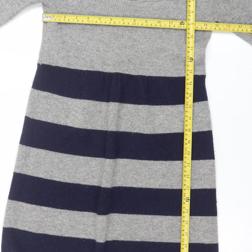 GANT Women’s Grey & Navy Striped Wool Blend Short Sleeve Knee Dress Size S