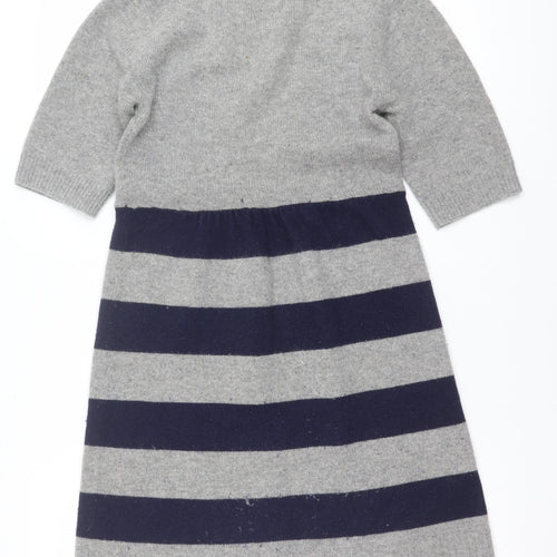 GANT Women’s Grey & Navy Striped Wool Blend Short Sleeve Knee Dress Size S