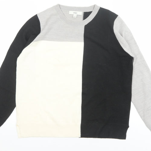 Marks and Spencer Womens Grey Black Colour Block Jumper Size 12 Acrylic Knit
