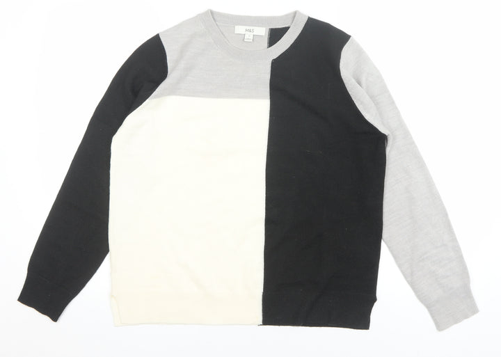 Marks and Spencer Womens Grey Black Colour Block Jumper Size 12 Acrylic Knit
