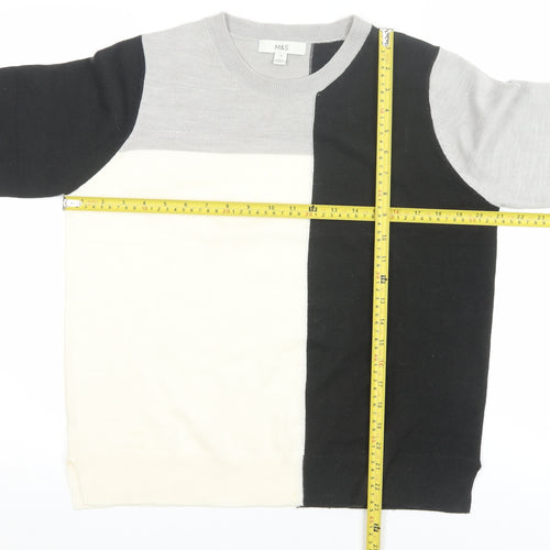 Marks and Spencer Womens Grey Black Colour Block Jumper Size 12 Acrylic Knit