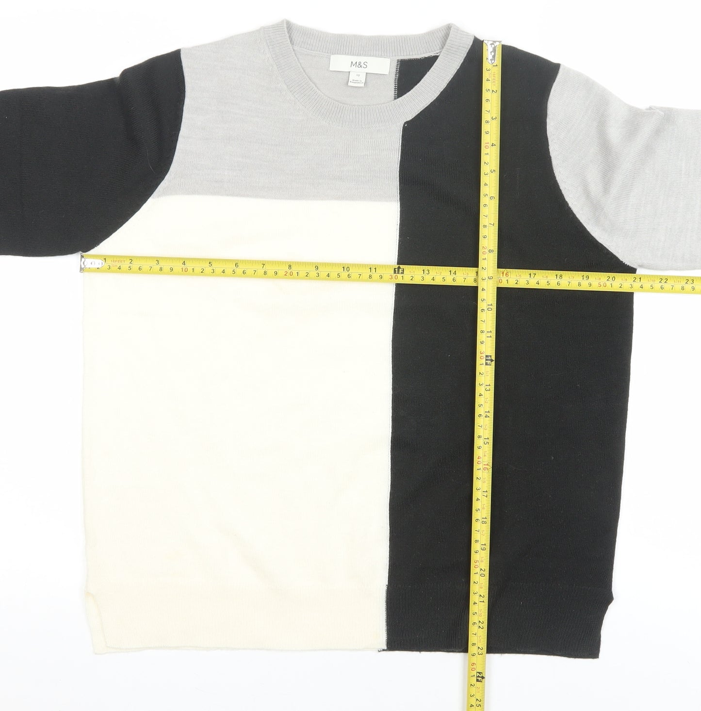 Marks and Spencer Womens Grey Black Colour Block Jumper Size 12 Acrylic Knit