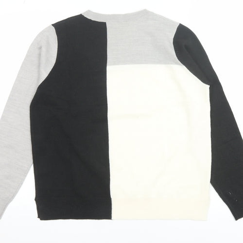 Marks and Spencer Womens Grey Black Colour Block Jumper Size 12 Acrylic Knit