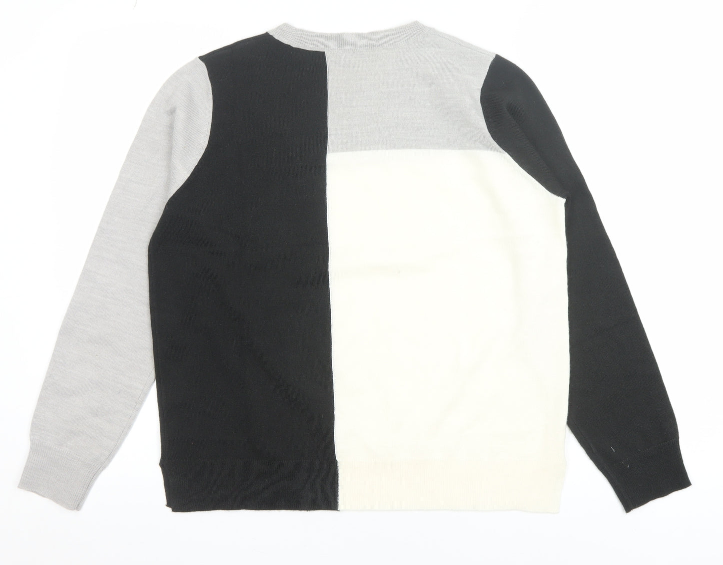 Marks and Spencer Womens Grey Black Colour Block Jumper Size 12 Acrylic Knit
