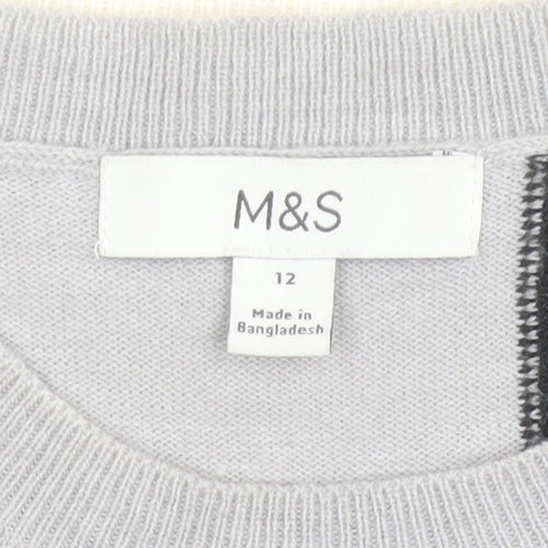 Marks and Spencer Womens Grey Black Colour Block Jumper Size 12 Acrylic Knit