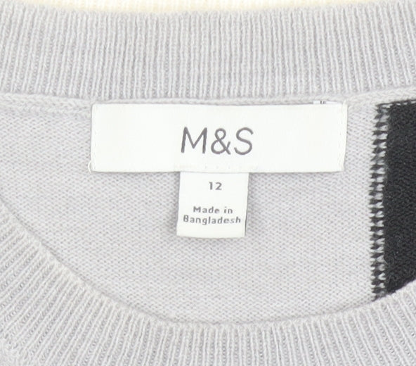 Marks and Spencer Womens Grey Black Colour Block Jumper Size 12 Acrylic Knit
