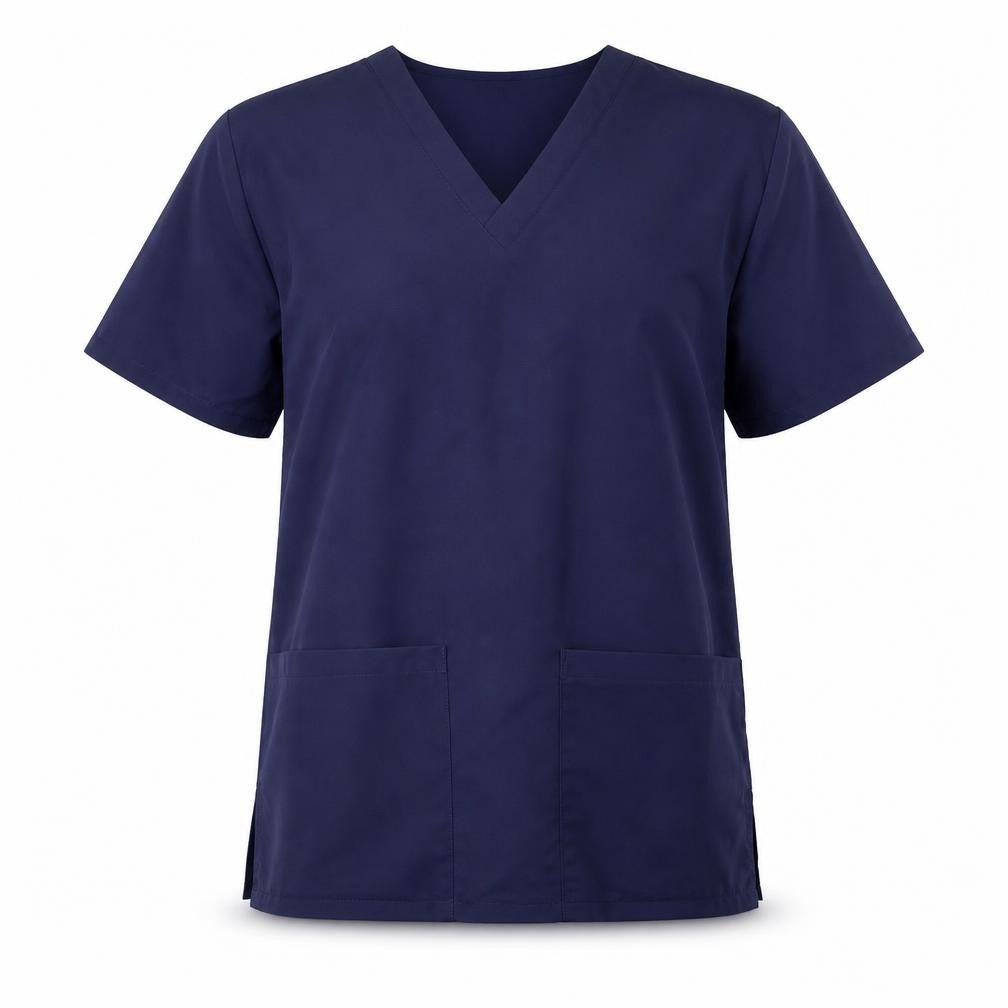 Front view of Simon Jersey Women's Blue V-Neck Basic Workwear Top XS