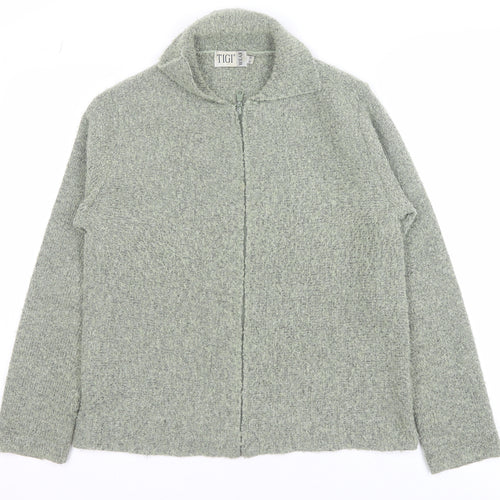 TIGI Wear Women's Grey Full Zip Knit Jumper Size 14 Collared Long Sleeve