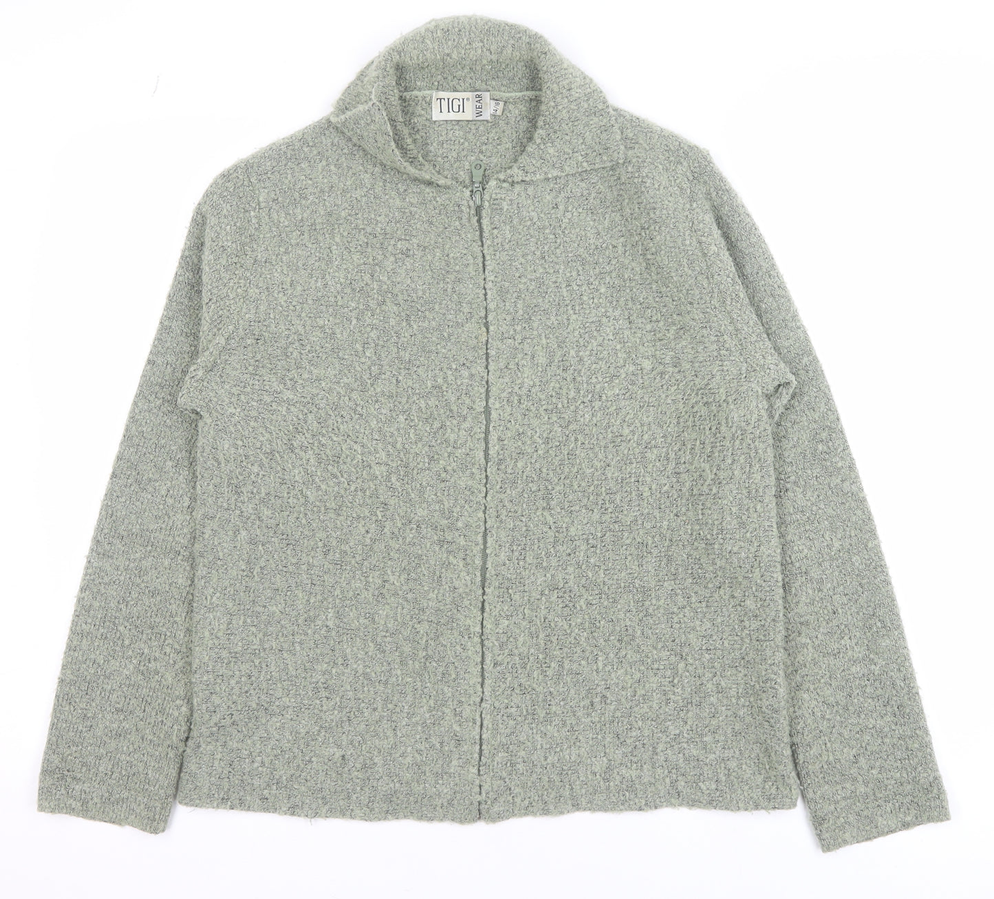 TIGI Wear Women's Grey Full Zip Knit Jumper Size 14 Collared Long Sleeve
