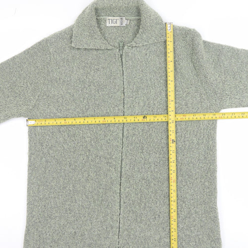 TIGI Wear Women's Grey Full Zip Knit Jumper Size 14 Collared Long Sleeve