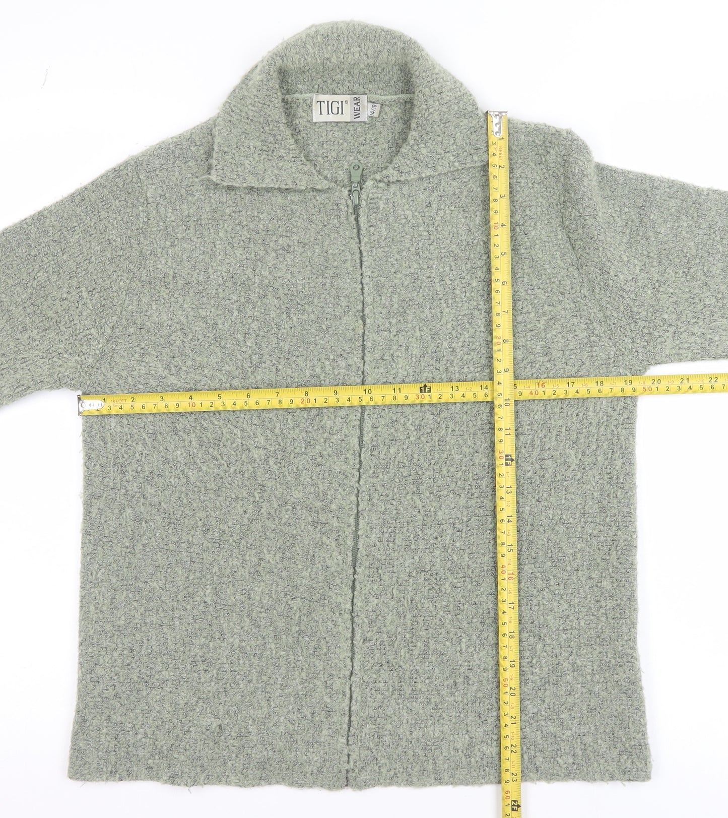 TIGI Wear Women's Grey Full Zip Knit Jumper Size 14 Collared Long Sleeve