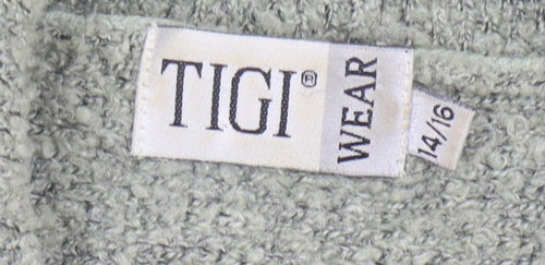 TIGI Wear Women's Grey Full Zip Knit Jumper Size 14 Collared Long Sleeve