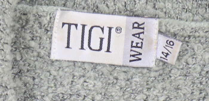 TIGI Wear Women's Grey Full Zip Knit Jumper Size 14 Collared Long Sleeve