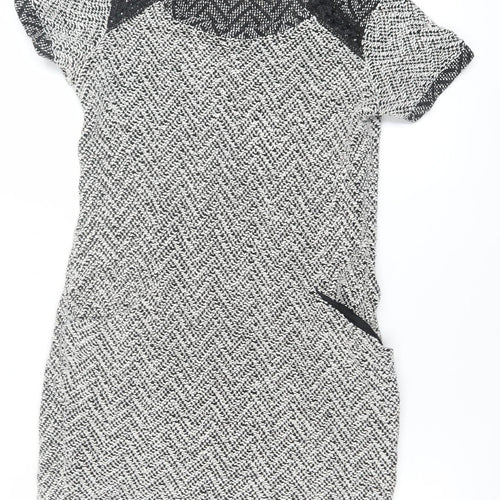 Miss Selfridge Women's Black Herringbone Shift Dress Size 8