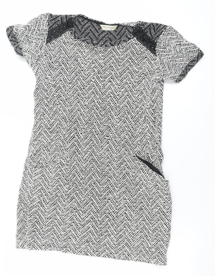 Miss Selfridge Women's Black Herringbone Shift Dress Size 8