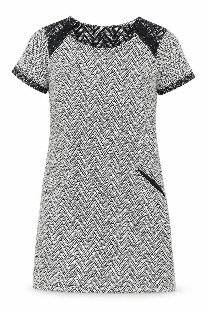 Miss Selfridge Women's Black Herringbone Shift Dress Size 8
