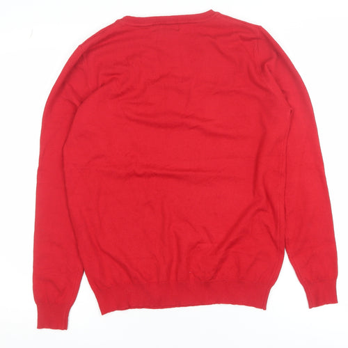 Merry Christmas Women's Red Sequin Star Pullover Jumper Size M
