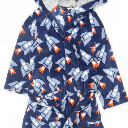 Marks and Spencer Boys Blue Fleece Space Rocket Hooded Robe 6-7 Years