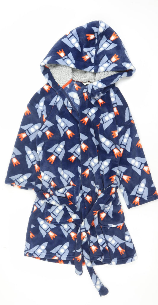 Marks and Spencer Boys Blue Fleece Space Rocket Hooded Robe 6-7 Years